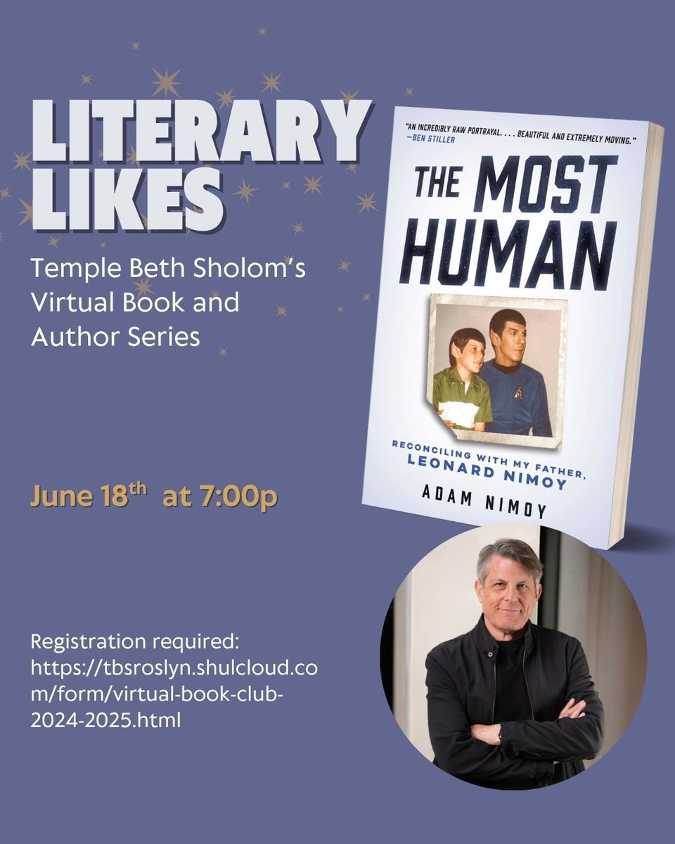 adam_nimoy's tweet image. Tonight! Join me (virtually) for @TBSRoslyn's Literary Likes book discussion: tbsroslyn.shulcloud.com/form/virtual-b…