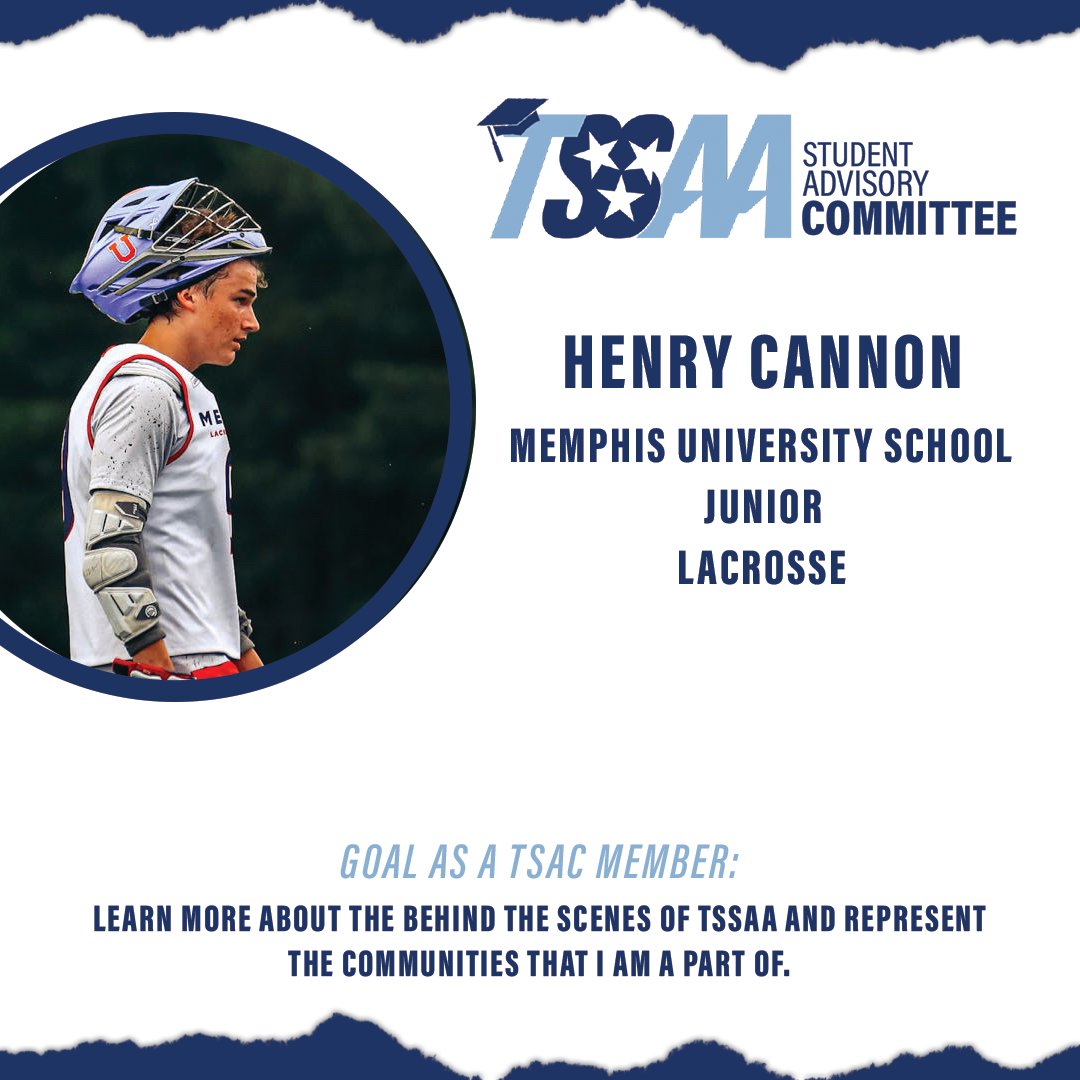 TSSAA's tweet image. 📚TSAC Member Spotlight📚
Meet Henry Cannon! A Memphis University School student-athlete serving on this year's Student Advisory Committee!