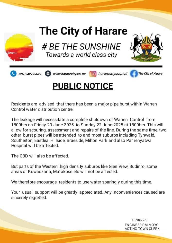Water situation update in Harare