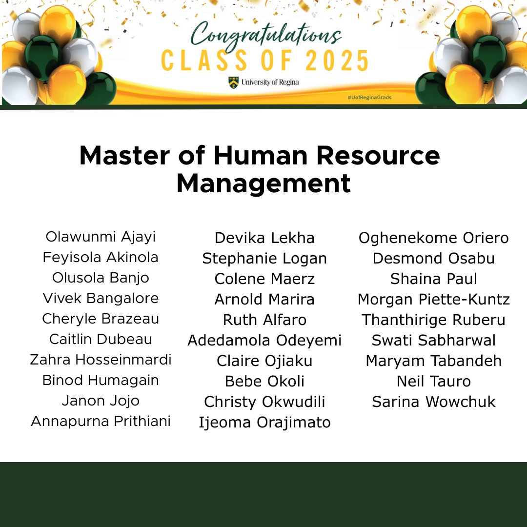 CPHRSK's tweet image. 🎉Congratulations to the 2025 HR graduates from the @UofRegina🎉.

Are you an HR student? Interested in becoming a member?
Visit ow.ly/P6kQ50JrYbL

#StudentMembers #ClassOf2025 #CPHR #HR #HumanResources #PeopleLeadingBusiness