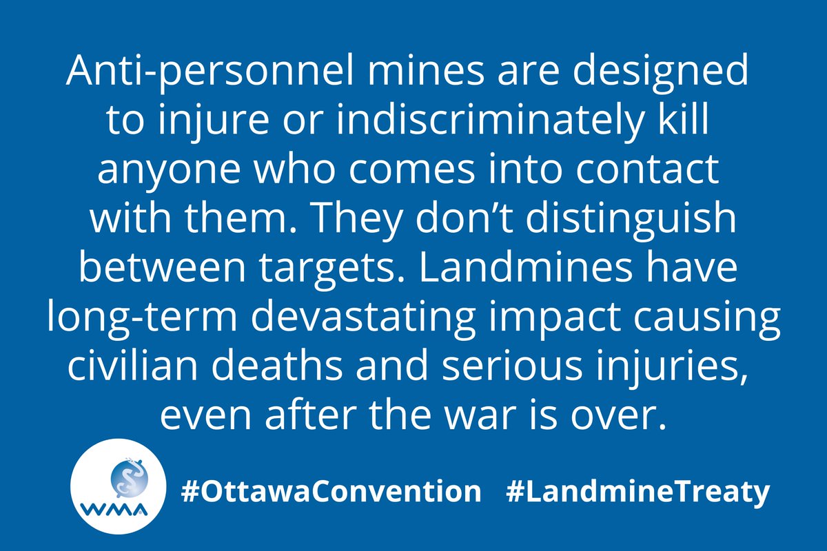 Anti-personnel mines are designed to injure or indiscriminately kill anyone who comes into contact with them. Anti-personnel mines have long-term devastating impact causing civilian deaths and serious injuries, even after a war is over #OttawaConvention 🔗 ow.ly/Y1T150WbGeK