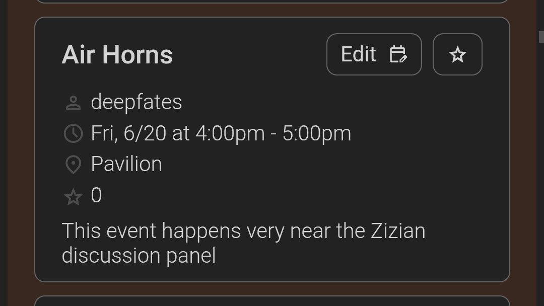 if anyone wants an alternative to the zizjacketing session at Vibe Camp, you can come to my event which happens at the same time right next door. It's called Air Horns