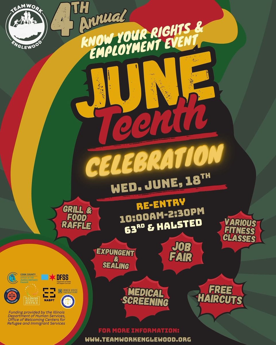 CookCoDefender's tweet image. In Englewood? Visit us @tmwkenglewood ' s 4th Annual Juneteenth Celebration! We hope to see you!