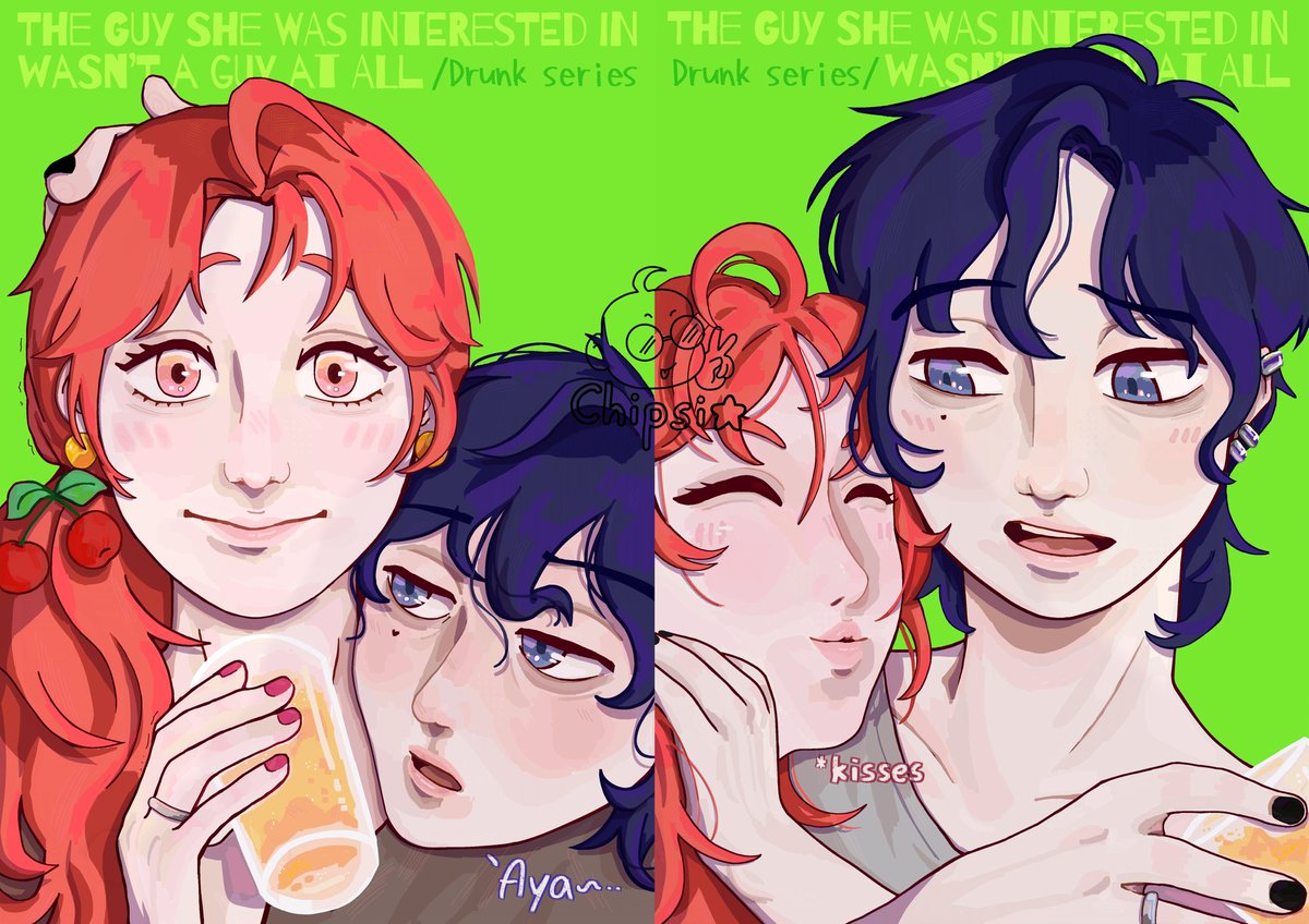 _tiny_chipsi's tweet photo. Drunk and grown up Aya &amp; Mitsuki from "The guy she was interested in wasn't a guy at all" prints are available in shop now !! 👩‍❤️‍💋‍👩🌈🛍️https://t.co/JhKNN4tMZW

#fanart #theguyshewasinterestedinwasntaguyatall #smallbusiness #artist #NOAI https://t.co/3DVKvIeXZS