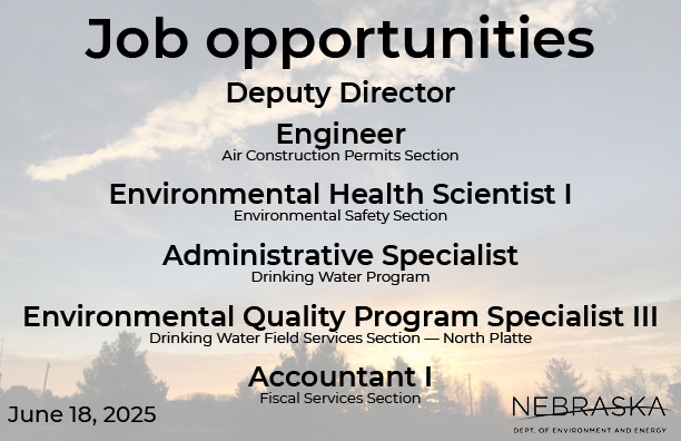 We’re hiring!

NDEE is hiring for a Deputy Director position, and has jobs available in our Air Construction Permits, Environmental Safety, Drinking Water and Accounting sections! See the full job descriptions here: tinyurl.com/bdhv3ayx