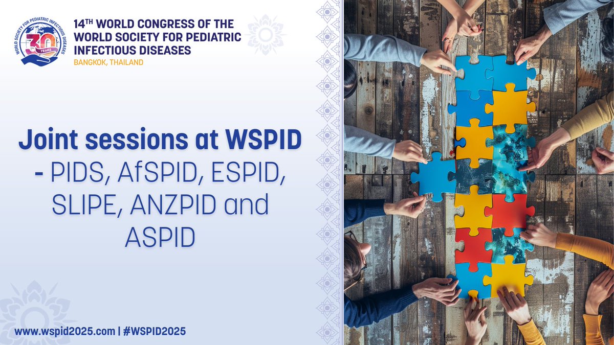WSPID's tweet image. 🤝 We’ve joined forces with top global societies—PIDS, AfSPID, ESPID, SLIPE, ANZPID & ASPID—to bring you expert-led joint sessions packed with the latest in pediatric infectious diseases.
📲 Explore the program & build your agenda: bit.ly/42j0xU1
#WSPID2025