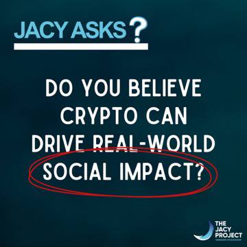 TheJacyProject's tweet image. Can crypto really change the world for good? We want to hear from YOU. Share your thoughts below!
#TheJACYProject #CryptoForGood #BlockchainImpact #Web3Voices