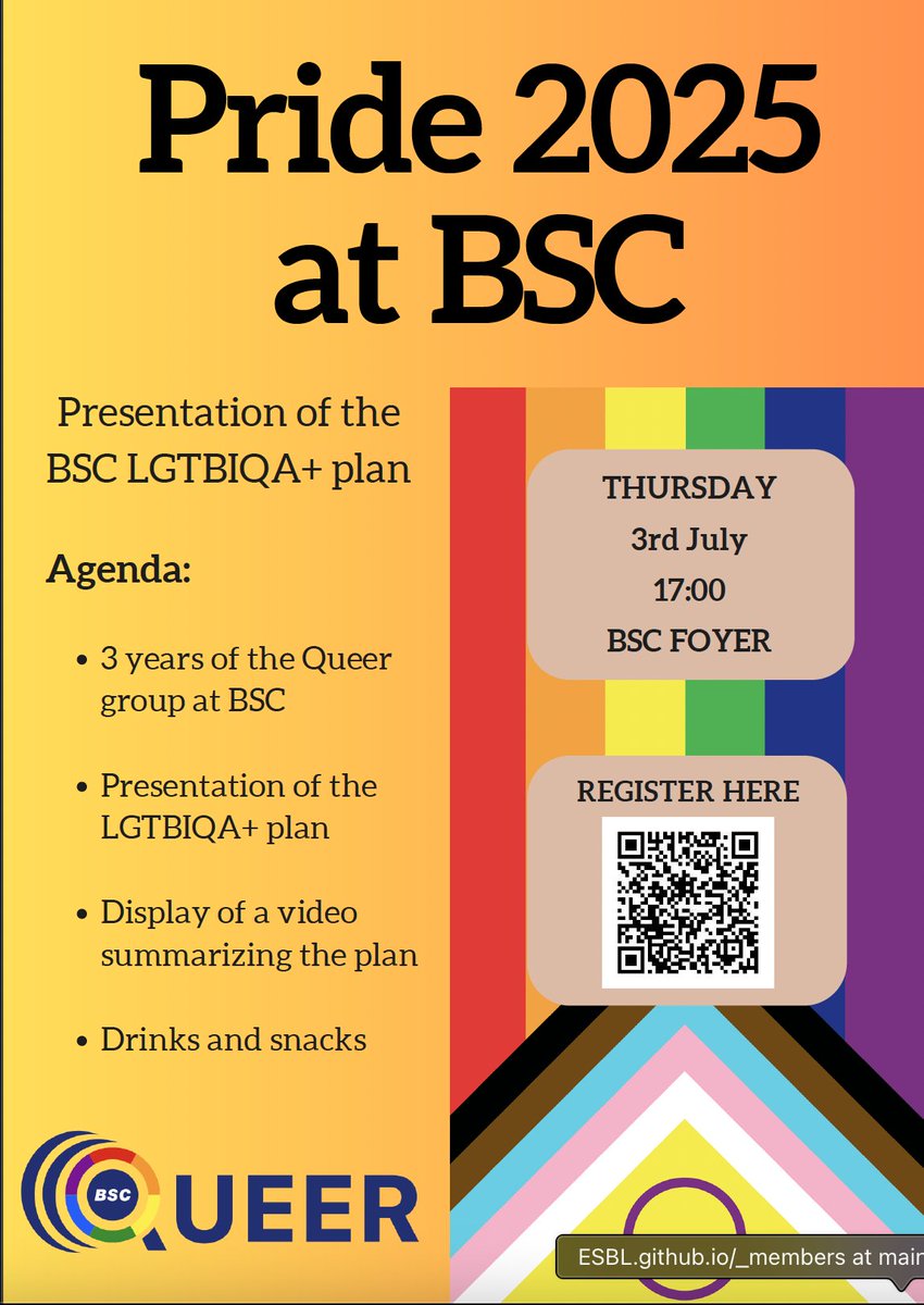 🏳️‍🌈 Join us for the BSC Queer Pride Event! 🏳️‍⚧️
📅 July 3rd, 17:00
📍 BSC Foyer
🎉 Drinks, snacks &amp; good vibes!
🌈 Open to everyone! external guests welcome (MN5 tour &amp; photo at 16:30!).
📋 Register here until June 26th: form.typeform.com/to/U2nMZDK0
#Pride2025 #BSCQueer #LGBTQinSTEM