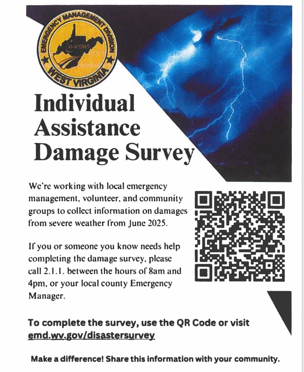 Please fill this out ASAP if impacted by flooding. 
Emd.wv.gov/disastersurvey