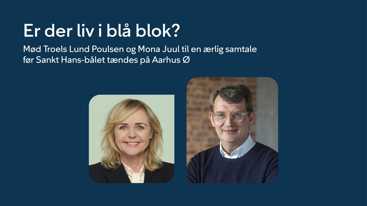 Troels Lund Poulsen (@troelslundp) on Twitter photo Kom til debat - før bålet tændes 🔥
Glæder mig til en sikkert både livlig og ærlig debat med Mona Juul på Aarhus Ø før Sankt Hans-bålet tændes på mandag.
Er der liv i blå blok?, som spørgsmålet lyder i invitationen.
Hvad synes du?
Der er stadig ledige pladser, forstår jeg. Kom til debat - før bålet tændes 🔥
Glæder mig til en sikkert både livlig og ærlig debat med Mona Juul på Aarhus Ø før Sankt Hans-bålet tændes på mandag.
Er der liv i blå blok?, som spørgsmålet lyder i invitationen.
Hvad synes du?
Der er stadig ledige pladser, forstår jeg.