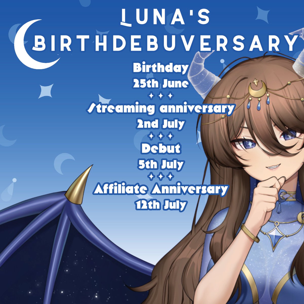 ✦ ✦ ✦ ANNOUNCEMENT ✦ ✦ ✦

Get ready for 2.5 weeks of events! 

The most important part is my new model debut on Saturday July 5th!

#vtuber #envtuber