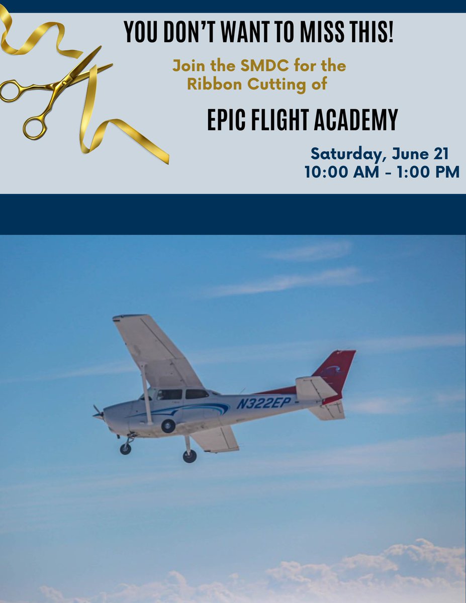 ❗Upcoming Chamber Event
✂️ Grand Opening and Ribbon Cutting: Epic Flight Academy
📅 Saturday, June 21st | 10:00 AM - 1:00 PM
📍Epic Flight Academy
🔗ow.ly/iuht50W9jXB

Something epic is taking off in Colorado!  You're invited to the Grand Opening of Epic Flight Academy .