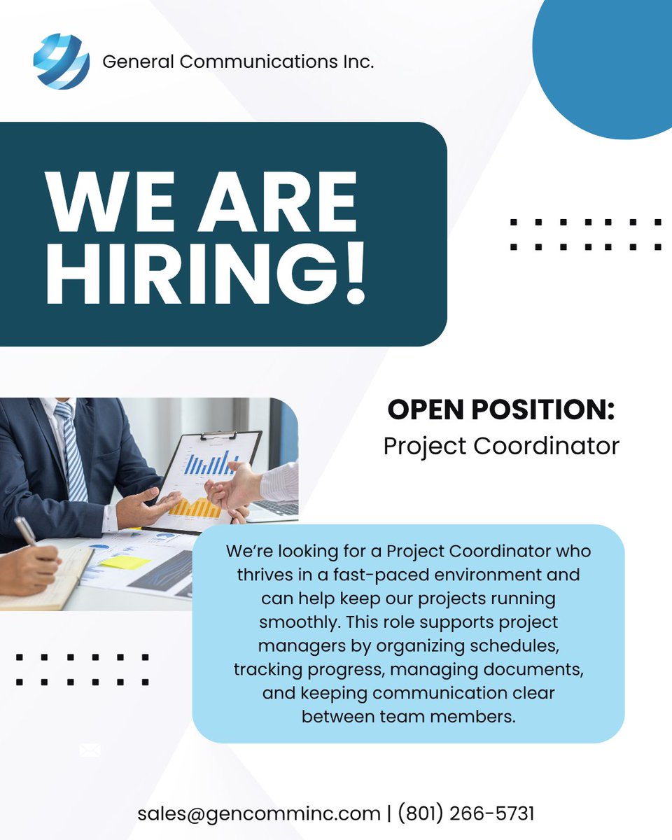 GenCommHQ's tweet image. Interested in our Project Coordinator position? Check out the link below!
indeed.com/job/project-co…

#gencomm #audio #visual #audiovisual #draper #utah #draperutah #ut #project #coordinator #projectcoordinator #business #office