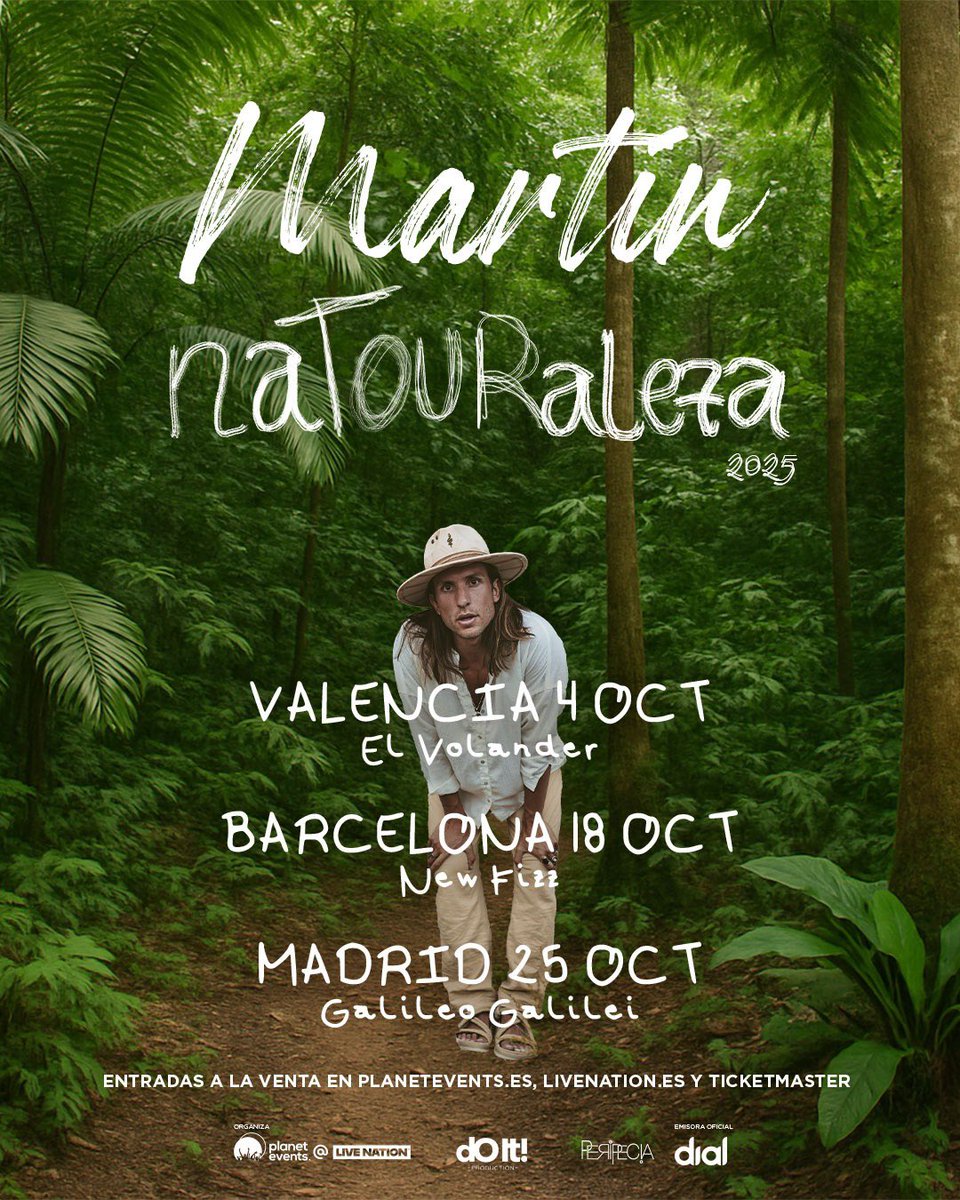 Planet Events (@planetevents) on Twitter photo 🌿 <a href="/MARTIN_CEBALL0S/">MARTÍN CEBALLOS</a> presenta naTOURaleza. Un viaje íntimo donde arte y naturaleza se funden. 📍4/10 Valencia, 18/10 BCN, 25/10 MAD. 🎟 Preventa planetevents.es 19/6 – 11h Venta planetevents.es, livenation.es y <a href="/TicketmasterES/">Ticketmaster España</a> 20/6 – 11h
📻 @cadena_dial 🌿 <a href="/MARTIN_CEBALL0S/">MARTÍN CEBALLOS</a> presenta naTOURaleza. Un viaje íntimo donde arte y naturaleza se funden. 📍4/10 Valencia, 18/10 BCN, 25/10 MAD. 🎟 Preventa planetevents.es 19/6 – 11h Venta planetevents.es, livenation.es y <a href="/TicketmasterES/">Ticketmaster España</a> 20/6 – 11h
📻 @cadena_dial