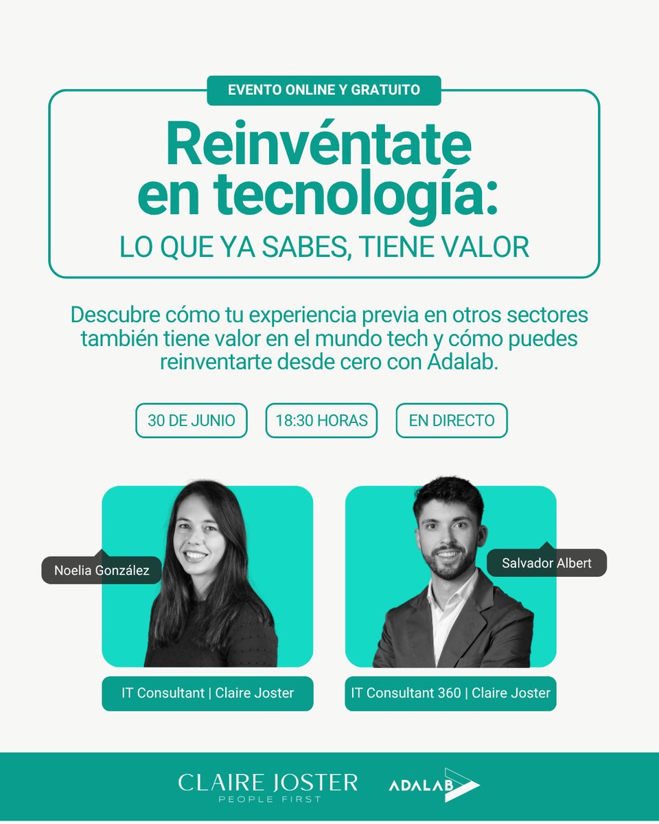 🔁 ¿Y si todo lo que ya sabes también tuviera valor en tech?

En este taller gratuito con Claire Joster aprenderás cómo traducir tus habilidades al sector tecnológico (sí, incluso si vienes de otro mundo).

📅 Apúntate gratis → adalab.es/taller-reinven…