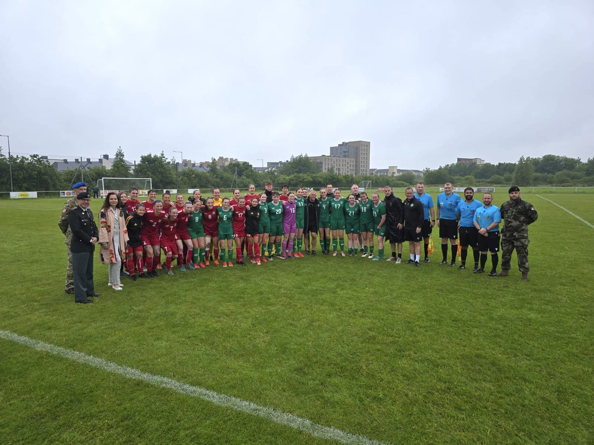 Karen van Vlierberge -K2V (@k2vlierberge) on Twitter photo Proud to welcome 🙋♀️football team of <a href="/BelgiumDefence/">Belgian Defence</a> for a friendly match with 🇮🇪 <a href="/defenceforces/">Óglaigh na hÉireann</a> in #Dublin.
🌧️ could not ruin the party & although as a diplomat, I secretly hoped for a draw I was very proud with the 2-0 win of our🇧🇪 girls! 💪
Kudos 🙌 #sportsdiplomacy ⚽️🥅 Proud to welcome 🙋♀️football team of <a href="/BelgiumDefence/">Belgian Defence</a> for a friendly match with 🇮🇪 <a href="/defenceforces/">Óglaigh na hÉireann</a> in #Dublin.
🌧️ could not ruin the party & although as a diplomat, I secretly hoped for a draw I was very proud with the 2-0 win of our🇧🇪 girls! 💪
Kudos 🙌 #sportsdiplomacy ⚽️🥅