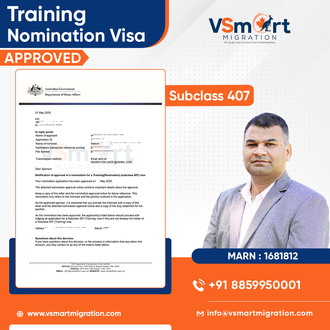 vsmartmigration's tweet photo. 🎉 𝐒𝐔𝐂𝐂𝐄𝐒𝐒𝐅𝐔𝐋 𝐍𝐎𝐌𝐈𝐍𝐀𝐓𝐈𝐎𝐍 𝐀𝐏𝐏𝐑𝐎𝐕𝐀𝐋 𝐅𝐎𝐑 𝐒𝐔𝐁𝐂𝐋𝐀𝐒𝐒 𝟒𝟎𝟕 𝐓𝐑𝐀𝐈𝐍𝐈𝐍𝐆 𝐕𝐈𝐒𝐀 🎉

🌐 https://t.co/It6NxlwS84

#TrainingVisaSuccess #Subclass407 #VisaNominationApproved #VsmartMigration #TrainingVisaAustralia https://t.co/bU5kBxHGlR