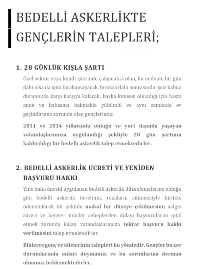 Bedellide revize istiyoruz (@bedellirevize) on Twitter photo BAŞVURUSUNU İPTAL EDENLERİNDE BAŞVURU YAPABİLECEĞİ 2011-2014 Yıllarında olduğu gibi KIŞLASIZ BEDELLİ İSTİYORUZ.
<a href="/hulusiakarmedya/">Hulusi AKAR</a> <a href="/avabdullahguler/">Abdullah Güler</a> <a href="/akbasogluemin/">Av. M.Emin AKBAŞOĞLU 🇹🇷</a> <a href="/mustafaelitas/">Mustafa Elitaş</a> <a href="/NumanKurtulmus/">Numan Kurtulmuş</a> <a href="/refik_ozen16/">refik ozen</a> <a href="/ethemtas/">Av. İbrahim Ethem TAŞ 🇹🇷</a> <a href="/eyupkadirinan/">Eyyüp Kadir İnan</a>
#BedelliAskerlik
Kışlasız Bedelli Askerlik BAŞVURUSUNU İPTAL EDENLERİNDE BAŞVURU YAPABİLECEĞİ 2011-2014 Yıllarında olduğu gibi KIŞLASIZ BEDELLİ İSTİYORUZ.
<a href="/hulusiakarmedya/">Hulusi AKAR</a> <a href="/avabdullahguler/">Abdullah Güler</a> <a href="/akbasogluemin/">Av. M.Emin AKBAŞOĞLU 🇹🇷</a> <a href="/mustafaelitas/">Mustafa Elitaş</a> <a href="/NumanKurtulmus/">Numan Kurtulmuş</a> <a href="/refik_ozen16/">refik ozen</a> <a href="/ethemtas/">Av. İbrahim Ethem TAŞ 🇹🇷</a> <a href="/eyupkadirinan/">Eyyüp Kadir İnan</a>
#BedelliAskerlik
Kışlasız Bedelli Askerlik