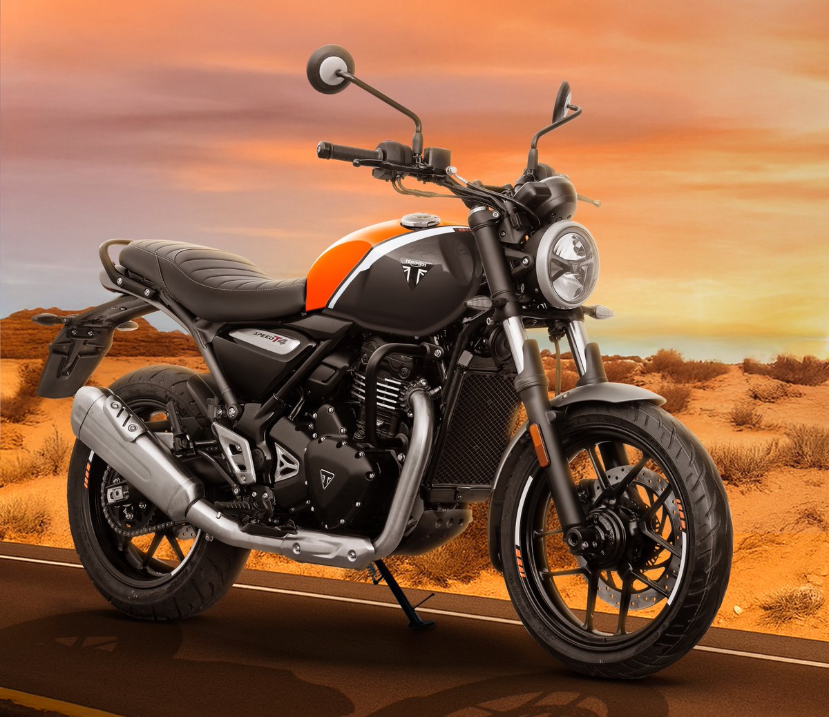sidpatankar's tweet photo. New colour "Baja Orange" on #Triumph #SpeedT4. I like it but wudve liked more orange, esp on the mudguard/fender! Specs same. Price: ₹2.05 lakh. Co says: 'Baja Orange draws inspiration from the glow of desert dawns & vibrancy of golden hour rides.' Ahem! Ok then.
Still nice!
SVP https://t.co/cTH52ZNlnf