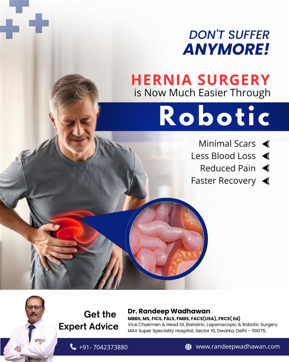 randeepwadhwan's tweet image. Hernia pain? Go robotic for less pain, faster recovery &amp;amp; minimal scars!

Consult Dr. Randeep Wadhawan today.
📞 +91-7042373880

#HerniaSurgery #RoboticCare #DelhiDoctors #FasterHealing