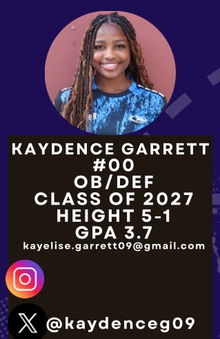 <a href="/GAcademyLeague/">Girls Academy</a> <a href="/KSRGirlsAcademy/">Kansas Rush Girls Academy</a> <a href="/KS_RushSoccer/">Kansas Rush Soccer Club</a> <a href="/ImYouthSoccer/">ECNL/GA/Recruiting/College Soccer</a> <a href="/TopDrawerSoccer/">TopDrawerSoccer</a> <a href="/TheSoccerWire/">SoccerWire</a> <a href="/PrepSoccer/">Prep Soccer ⚽️</a> <a href="/reese_haverkamp/">Reese H</a> <a href="/sophia_penaloza/">Sophia Penaloza</a> <a href="/m1cahw1ll/">Micah Williams | GA | Forward | 2027</a> <a href="/AbbyMckelvy6/">Abby Mckelvy</a> <a href="/AaliyahCartt27/">Aaliyah Carttar|GA|2027|CB</a> <a href="/KylieJohns44095/">Kylie Johnson•#12•GA•2027</a> <a href="/ErikaBovell/">Erika Bovell (2027)</a> #00 Kaydence Garrett 
WB 
Height: 5-1 | GPA: 3.70
@kaydenceg09
Kaylie.garrett09@gmail.com

<a href="/GAcademyLeague/">Girls Academy</a> <a href="/KSRGirlsAcademy/">Kansas Rush Girls Academy</a> <a href="/KS_RushSoccer/">Kansas Rush Soccer Club</a> <a href="/ImYouthSoccer/">ECNL/GA/Recruiting/College Soccer</a> <a href="/TopDrawerSoccer/">TopDrawerSoccer</a> <a href="/TheSoccerWire/">SoccerWire</a> <a href="/PrepSoccer/">Prep Soccer ⚽️</a>