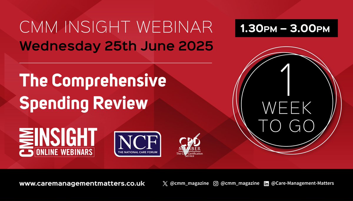 CMM Magazine ๐ (@cmm_magazine) on Twitter photo 1 Week to go until the #CMMInsight Webinar - The Comprehensive Spending Review.
Have you registered? Itโs #Free to attend caremanagementmatters.co.uk/webinar/
#HealthCare #SpendingReview
Confirmed speakers:
โ
Host Liz Jones โ Policy Director <a href="/NCF_Liz/">NCF_Liz ๐</a> <a href="/NCFCareForum/">National Care Forum</a>
โ
Camille Oung โ Fellow 1 Week to go until the #CMMInsight Webinar - The Comprehensive Spending Review.
Have you registered? Itโs #Free to attend caremanagementmatters.co.uk/webinar/
#HealthCare #SpendingReview
Confirmed speakers:
โ
Host Liz Jones โ Policy Director <a href="/NCF_Liz/">NCF_Liz ๐</a> <a href="/NCFCareForum/">National Care Forum</a>
โ
Camille Oung โ Fellow