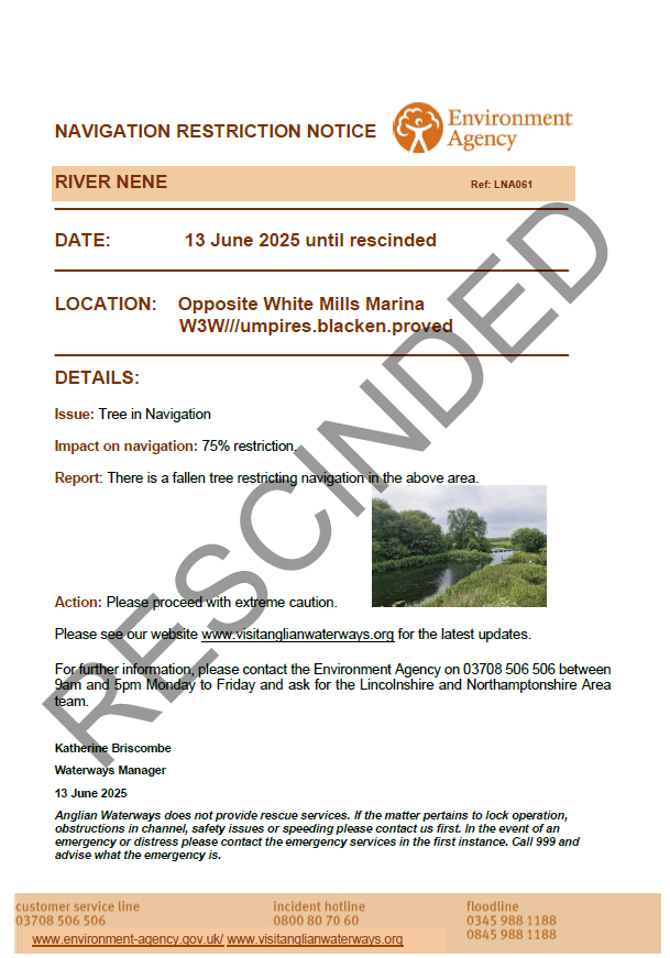 The below notice is now rescinded as the tree has been removed.