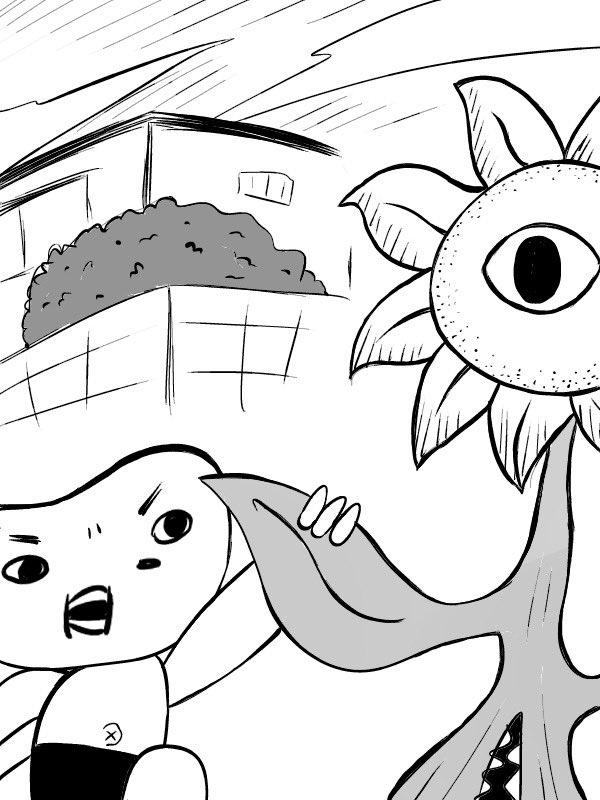 怪人と戦うタペコンの図。
#落書き 