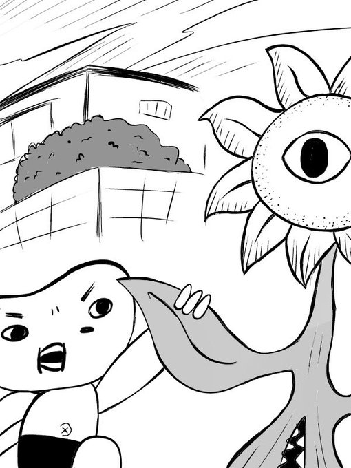 怪人と戦うタペコンの図。
#落書き 