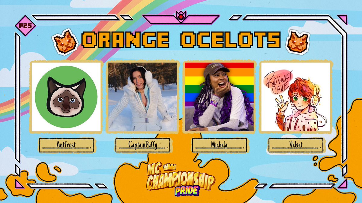 MCChampionship_'s tweet image. 👑 Announcing team Orange Ocelots 👑

@Antfrost @CptPuffy @darkeyebrowss @VelvetIsCake

Watch them in MCC on Saturday 28th June at 8pm BST!