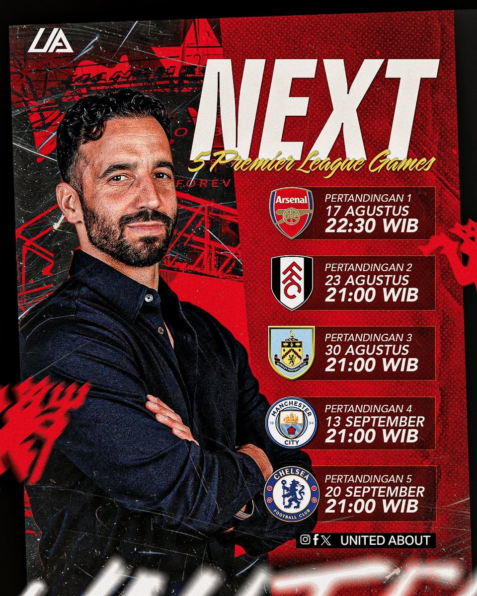 Berikut adalah jadwal 5 pertandingan pertama Manchester United di Premier League musim depan. 

Kita akan langsung menghadapi Arsenal, Manchester City, dan Chelsea. 💪🔥

Prediksi dapat berapa poin guys dari 5 match awal ini?