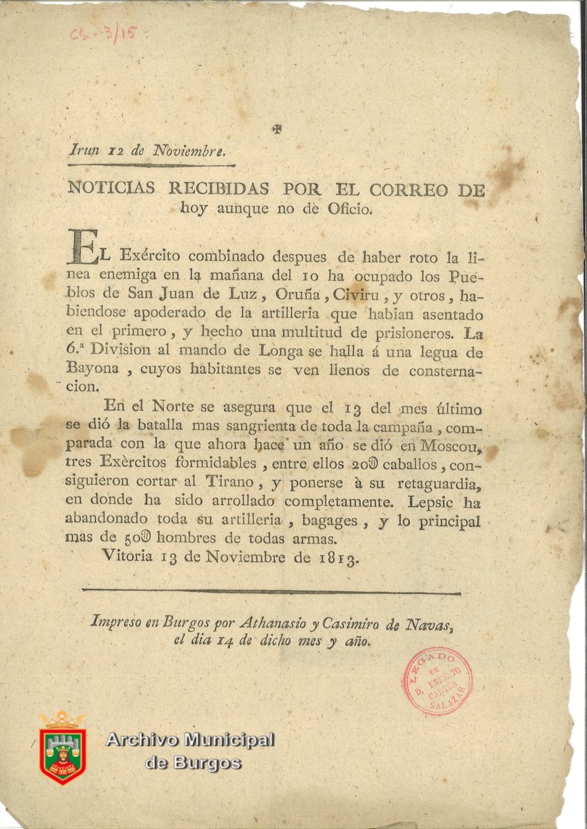 El 18 de julio de 1815 #TaldíaComoHoy las tropas de Napoleón Bonaparte perdieron la batalla de Waterloo frente al ejército aliado dirigido por Wellington, lo que supuso el final del I Imperio francés.
archivo.aytoburgos.es/ms-opac//perma…
archivo.aytoburgos.es/ms-opac//perma…
