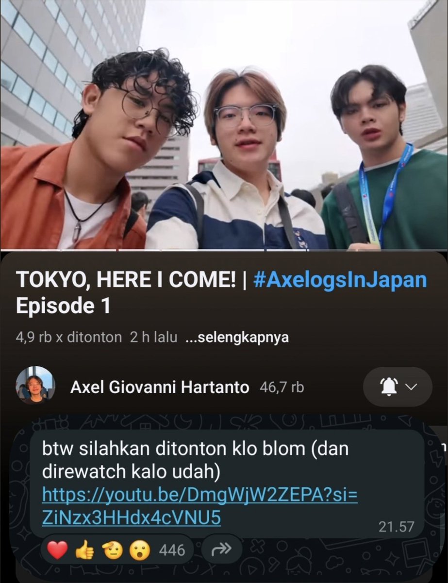 axelotsister's tweet photo. Yuk yang belum nonton, jangan lupa nonton dan ramaikan ya guys🥰♥️👇
Youtube Axel💗 : https://t.co/j69bRZqtMy
#Axelots #AxelogsInJapan #Axel #Axelotsister https://t.co/llbJEGRr9u