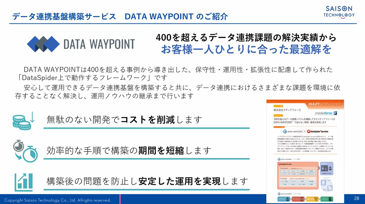 Community_SNS's tweet photo. データ連携基盤構築サービス
DATA WAYPOINT
https://t.co/TmASAoOpPp
無駄のない開発でコスト削減！
#DMSCube #DataSpider https://t.co/1kA3zfxvrT
