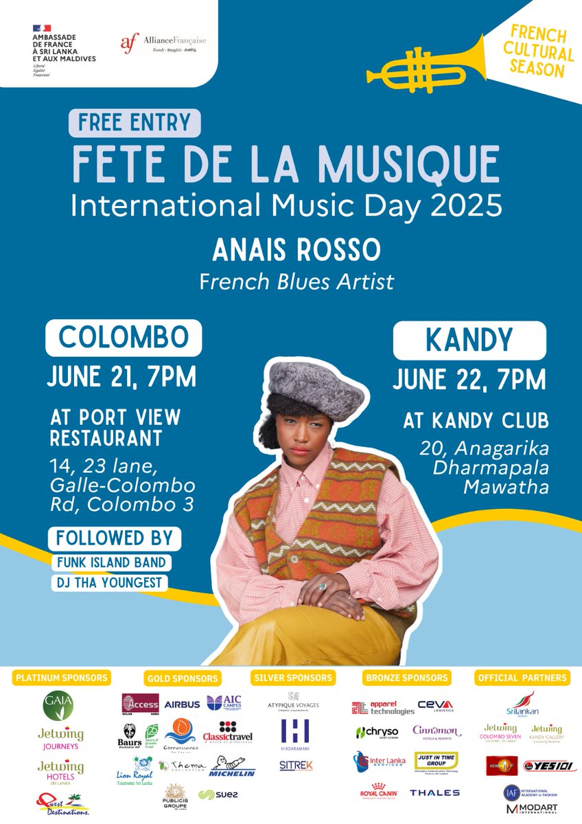 📢🎵 Join us to celebrate #FeteDeLaMusique2025 !
Come and enjoy French 🇫🇷 music with Anais Rosso, a French singer-songwriter whose unique sound blends blues, opera, electronic, and baroque influences, performed with guitar and machines. 🎸🎶
Entrance free  
#music #Singer2025