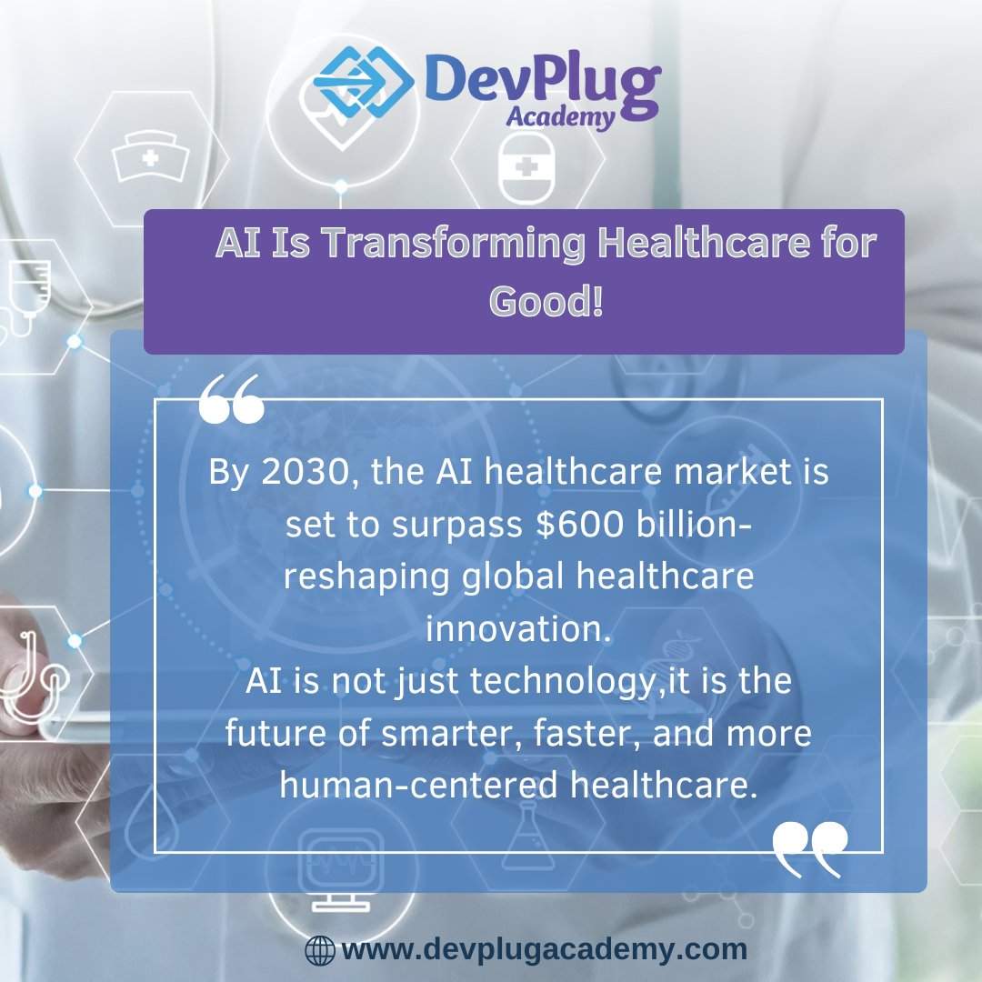 DevPlug3's tweet photo. AI is revolutionizing healthcare ,from faster diagnoses to personalized treatments, it’s transforming lives for the better. 💡🩺#HealthTech #FutureOfMedicine https://t.co/sbpndBDROy