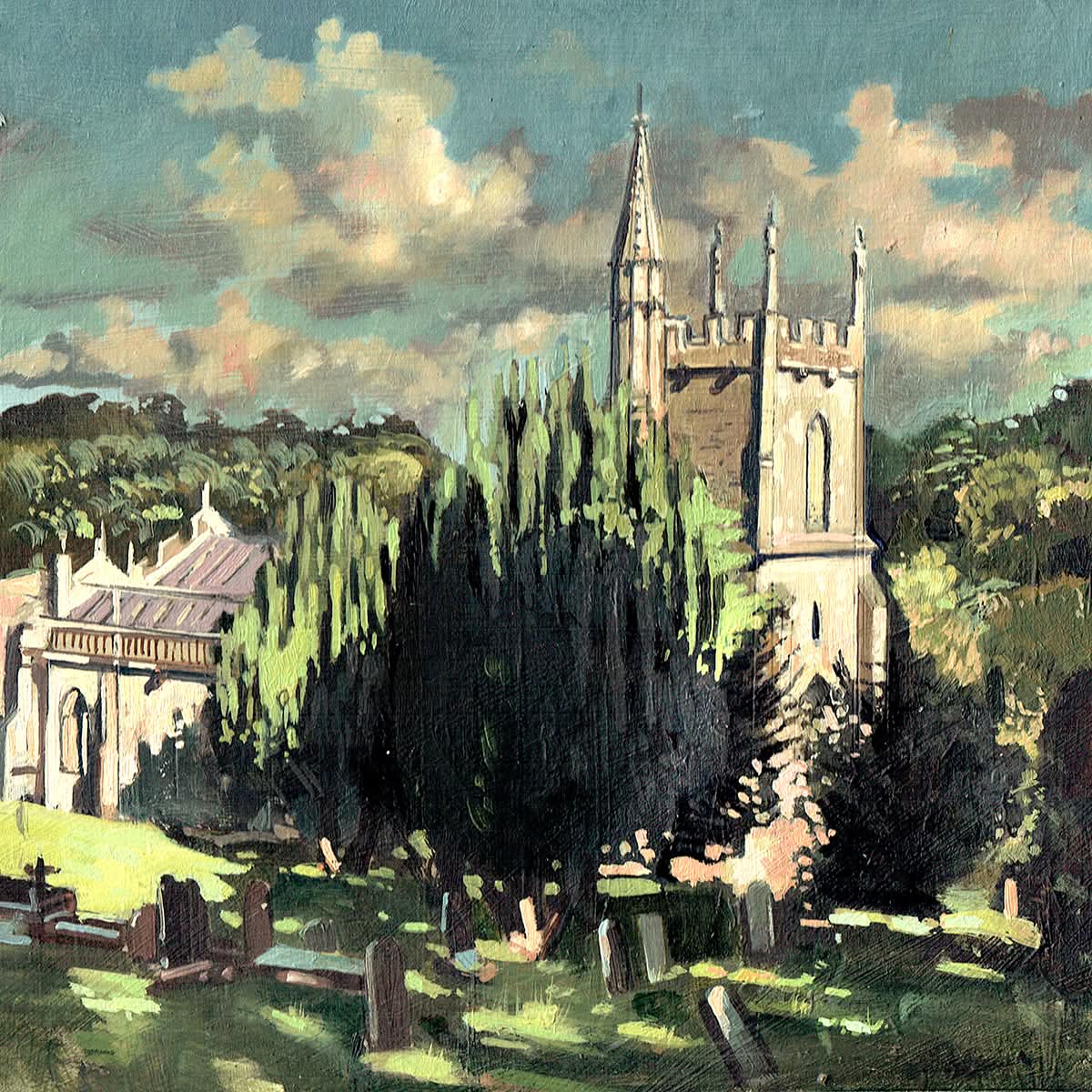 liams_art's tweet image. A while ago I walked up to Parson Batch at the top of #Pilton to paint the church. In these summer evenings the sun strikes the almost horizontally and it glows.