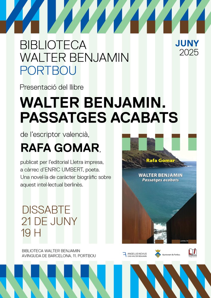 Dissabte vinent tindré el plaer de presentar 'WALTER BENJAMIN, PASSATGES ACABATS', un llibre molt ben escrit i documentat del gran narrador valencià RAFA GOMAR. 
Serà a Portbou a les 19h. a la Biblioteca WB.
Sou convidats!!