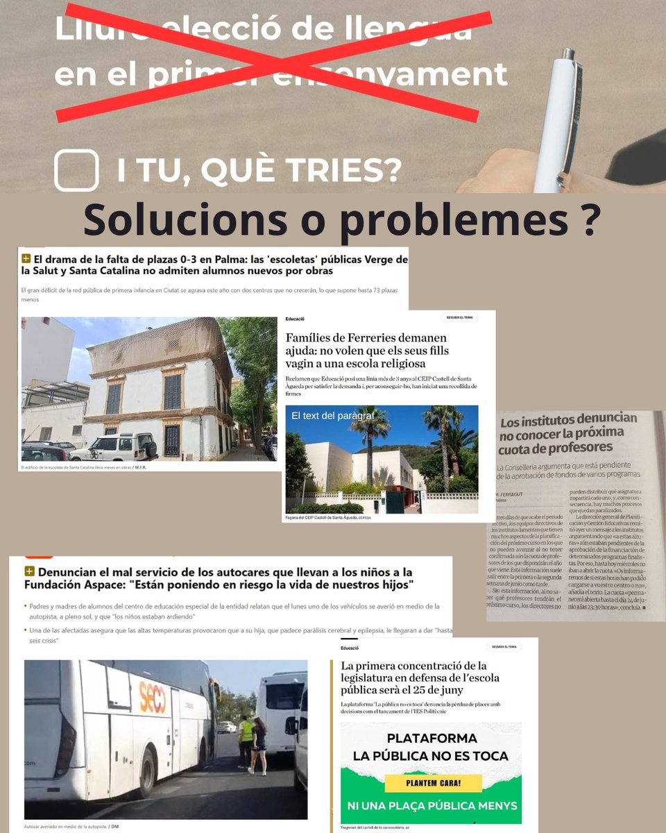 🔴Avui la premsa ve plena de problemes... 
I tu, què tries?
✅️Solucions o
❌️Problemes
#JoVullTriar 
#XarxaEducativaPerLaLlengua