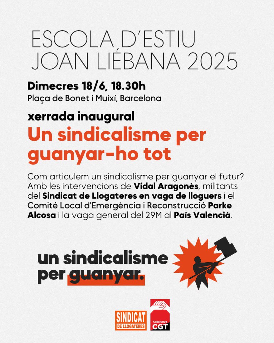 Impuls Cooperatiu de Sants (@santscoop) on Twitter photo Avui les companyes de <a href="/SindicatLloguer/">Sindicat de Llogateres i Llogaters</a> i <a href="/CGTCatalunya/">CGT Catalunya 🚩🏴</a> inicien l'Escola d'Estiu al cor del barri de Sants, amb la participació especial de les germanes valencianes <a href="/KolectivosParke/">Koordinadora de Kol·lectius Parke</a>. Sindicalismes combatius i processos d'autogestió col·lectiva i poder popular territorial. Amunt! Avui les companyes de <a href="/SindicatLloguer/">Sindicat de Llogateres i Llogaters</a> i <a href="/CGTCatalunya/">CGT Catalunya 🚩🏴</a> inicien l'Escola d'Estiu al cor del barri de Sants, amb la participació especial de les germanes valencianes <a href="/KolectivosParke/">Koordinadora de Kol·lectius Parke</a>. Sindicalismes combatius i processos d'autogestió col·lectiva i poder popular territorial. Amunt!