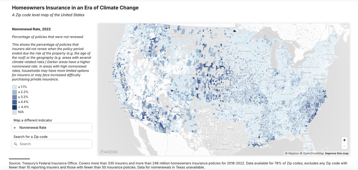 David Wessel (@davidmwessel) on Twitter photo We've made an interactive map with data US Treasury collected that shows at the ZIP code level for 2018-2022 what US homeowners paid for insurance, what % of policies weren't renewed, and more. <a href="/BrookingsInst/">The Brookings Institution</a> Hutchins Center. brookings.edu/articles/homeo… We've made an interactive map with data US Treasury collected that shows at the ZIP code level for 2018-2022 what US homeowners paid for insurance, what % of policies weren't renewed, and more. <a href="/BrookingsInst/">The Brookings Institution</a> Hutchins Center. brookings.edu/articles/homeo…