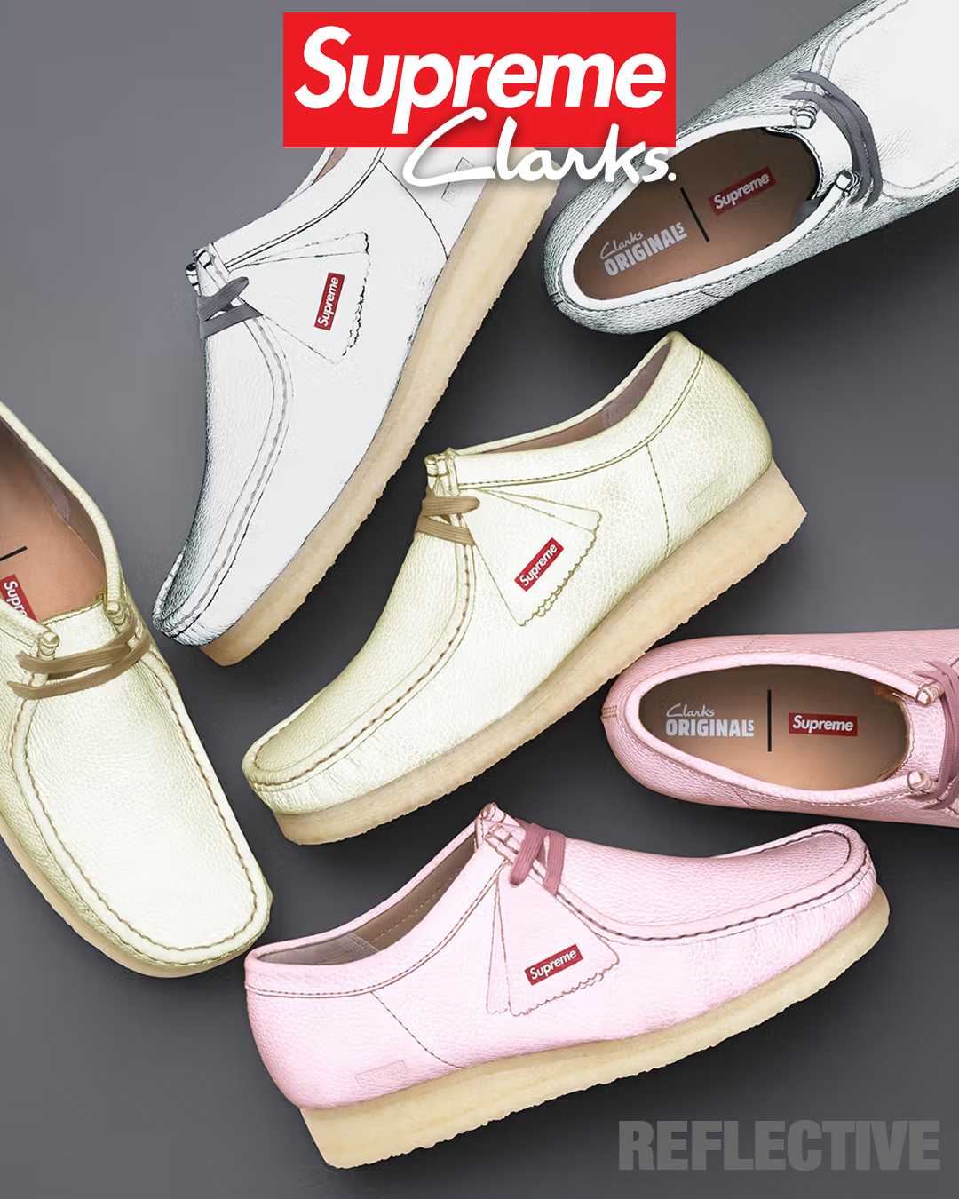 靴 Supreme Clarks Reflective Wallabee US8 The Supreme x Clarks Originals Wallabee Reflective Pack