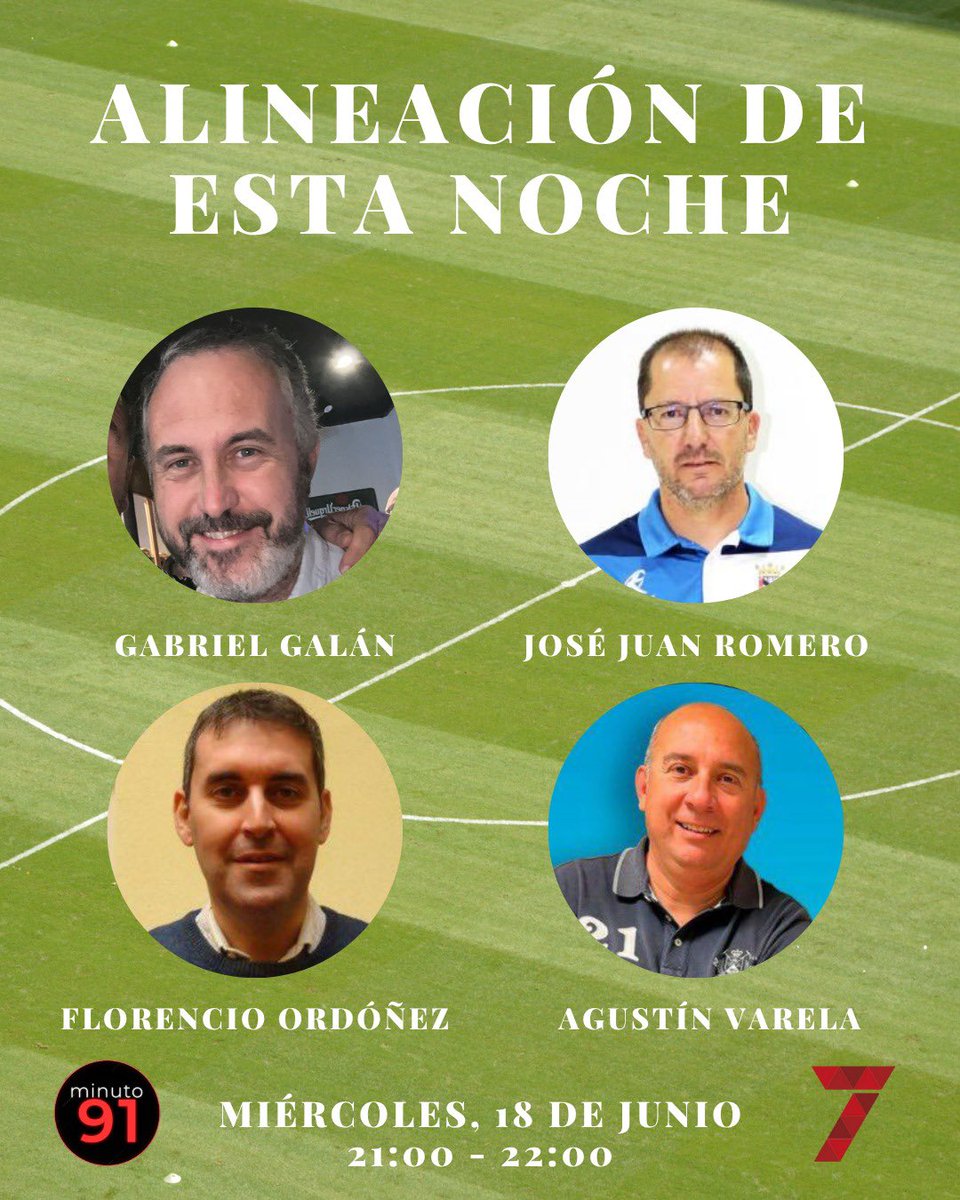 INVITADOS DE CATEGORÍA MÁXIMA PARA EL #Minuto91Sevilla DE HOY:

👥 <a href="/jjromerog5/">Jose Juan Romero Gil</a>, entrenador que ha llevado al <a href="/ADCeuta_FC/">AD CEUTA FC</a> a Segunda división, estará acompañado de <a href="/GabrielGalan81/">Gabriel Galán Corona</a>, Florencio Ordóñez y Agustín Varela.

📺 ¡¡No te lo pierdas!! A las 21:00 en <a href="/7TVSevilla/">7TV Sevilla</a>.