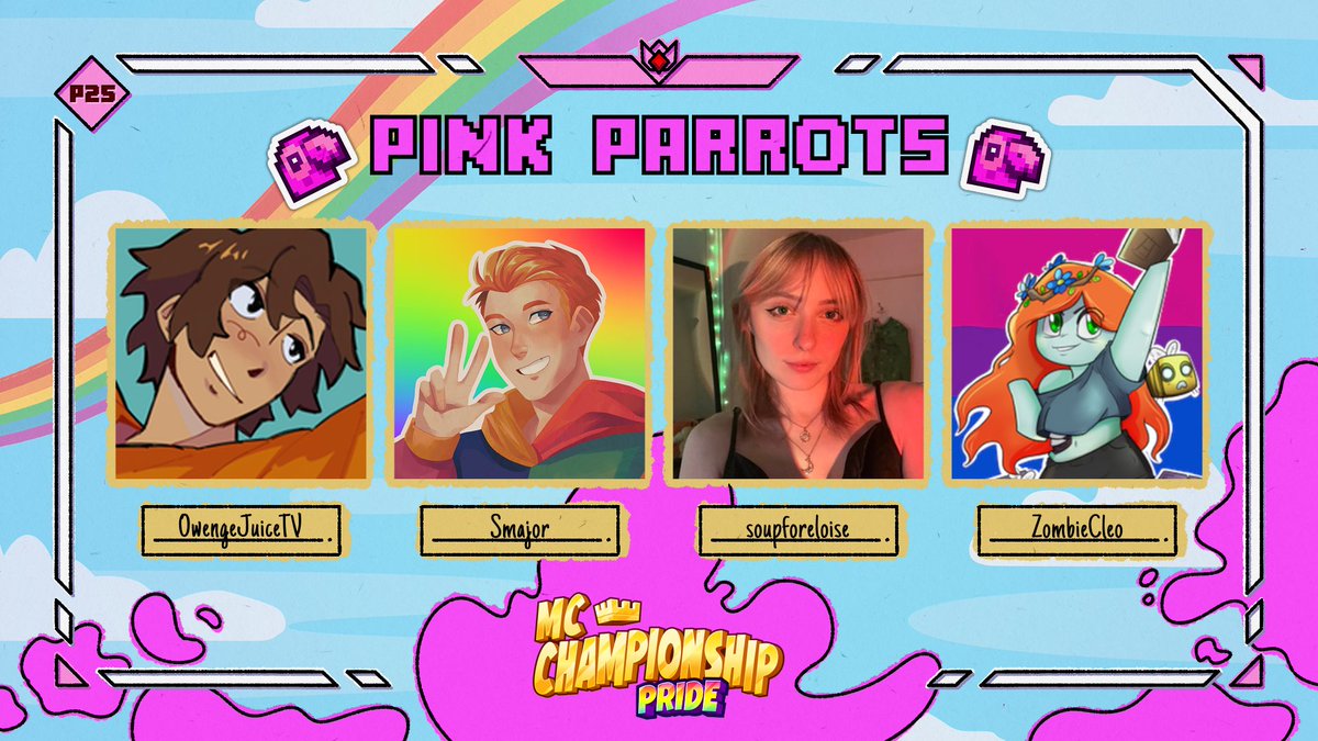 MCChampionship_'s tweet image. 👑 Announcing team Pink Parrots 👑

@OwengeJuiceTV @Smajor1995 @soupforeloise @ZombieCleo

Watch them in MCC on Saturday 28th June at 8pm BST!