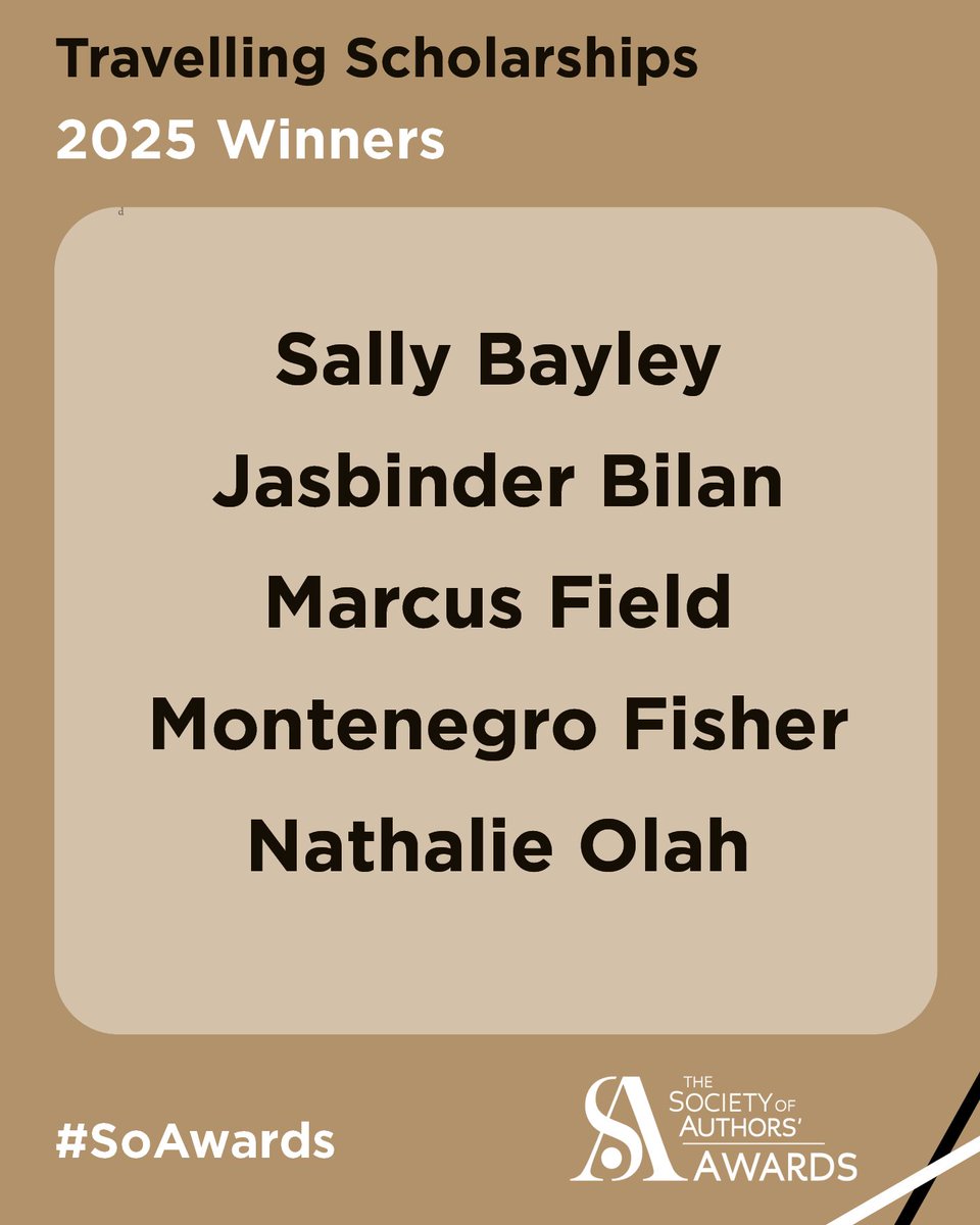 On to our Travelling Scholarships, which enable writers to keep in touch with their colleagues abroad.
Established in 1944, the recipients are nominated by the assessors for the year.
Five writers are each awarded £7,000 

#SoAwards

🧵