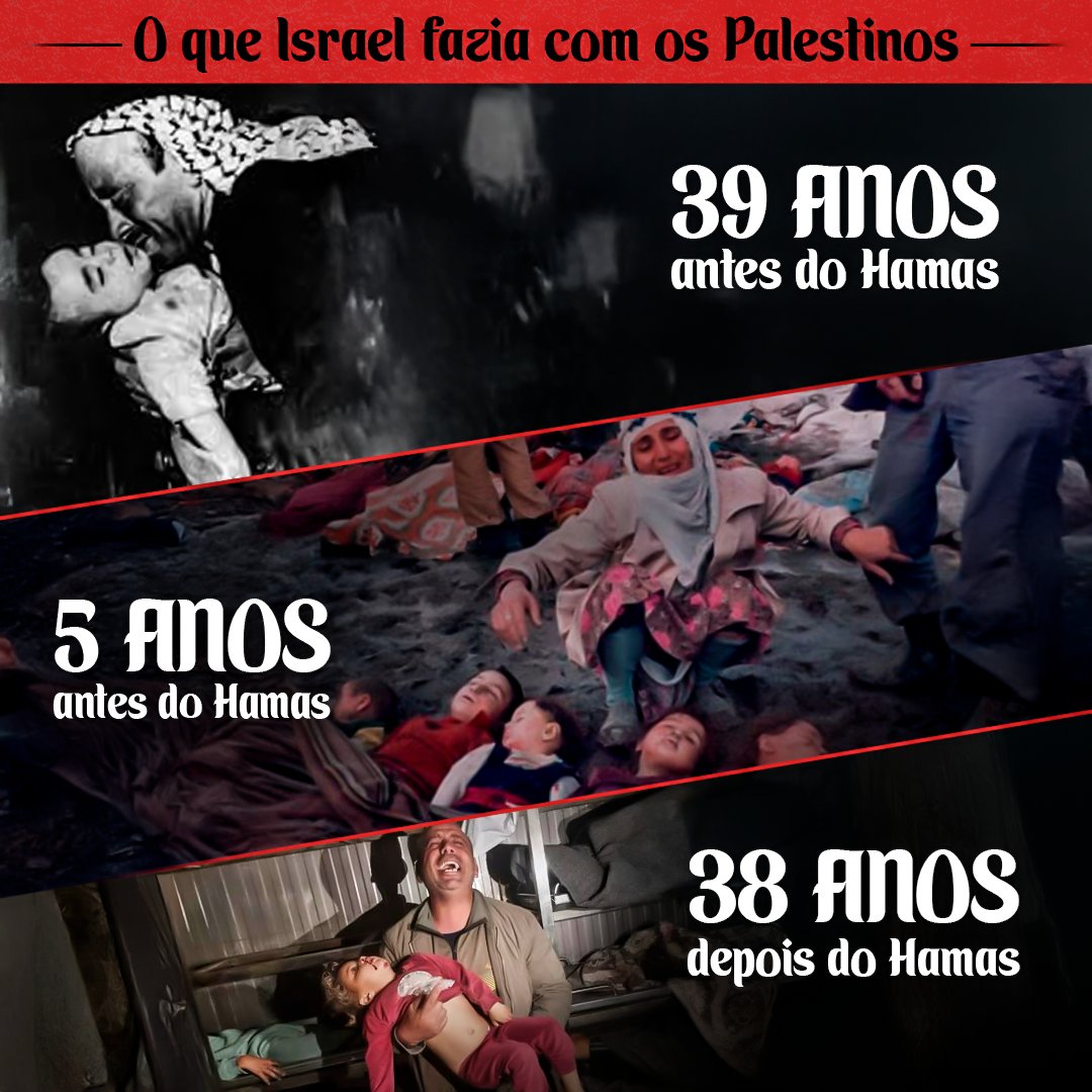 MansurPeixoto's tweet photo. Israel massacra os palestinos com Hamas, sem Hamas, apesar do Hamas, e mesmo se amanhã não existir Hamas. Os palestinos aguentaram massacres e expulsões por décadas antes de se organizarem no Hamas. https://t.co/hFnZWIRUDS