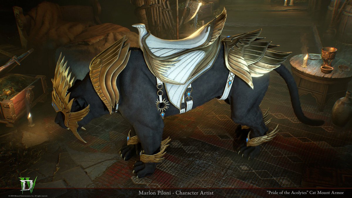 marlonpiloni's tweet image. DIABLO IV - Pride of the Acolytes
I was responsible for cat armor high poly modeling, game model creation, texturing, and engine integration.
The Cat models were made by other artists.
©2024 Blizzard Entertainment, Inc. All rights reserved.