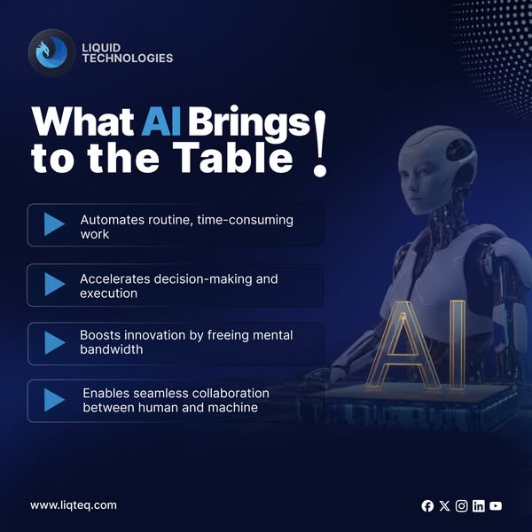 liqteq's tweet image. The real value of AI isn’t just speed, it’s clarity, focus, and smarter execution.

At Liquid Technologies, we’re building AI agents that don’t replace people; they elevate them.

Discover what’s possible: liqteq.com

#AIagents #LiquidTechnologies #EnterpriseAI
