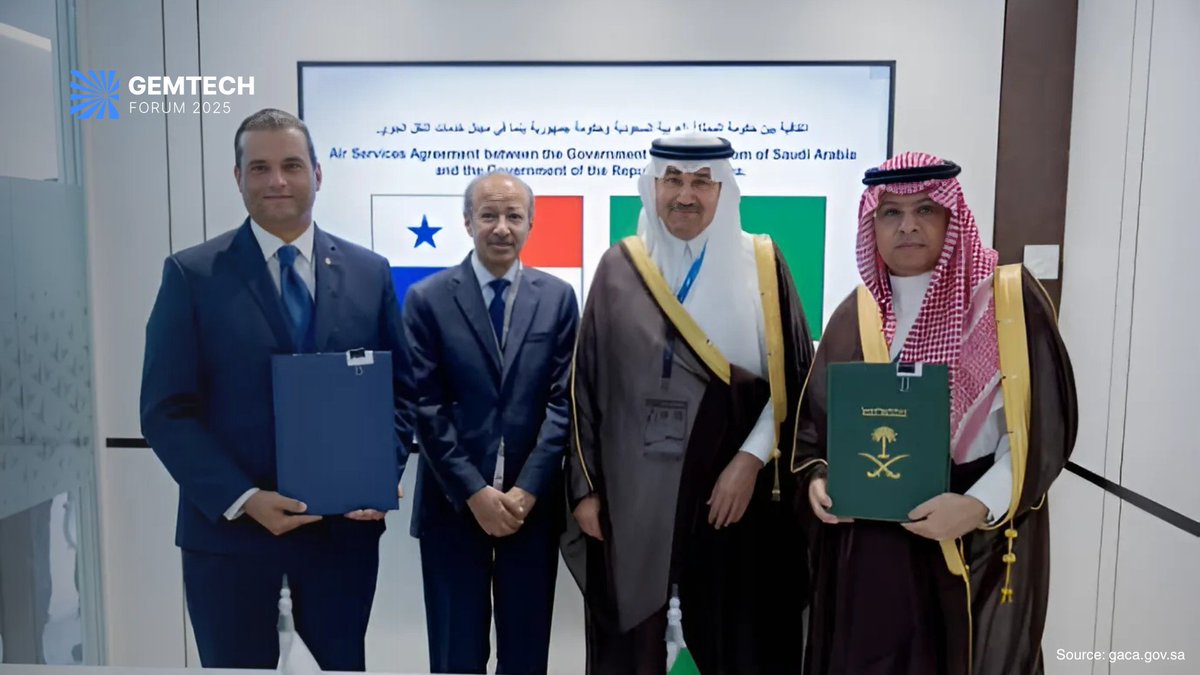 Saudi Arabia and Panama have signed a bilateral air services agreement to strengthen air connectivity and expand access to global aviation markets, supporting Saudi Arabia’s Vision 2030 objectives.

Read more: tinyurl.com/35wsexe8

#GEMTECH2025 #MobilityConference  #Vision2030