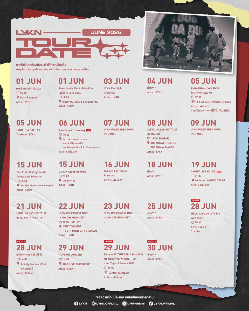 LYKN UPDATE 
JUNE 2025 SCHEDULE

หากมีอัปเดตเพิ่มเติม ทางแอดมินจะแจ้งให้ทราบอีกครั้ง
Any further updates, we will inform as soon as possible.

#LYKN
#LYKNSCHEDULE
#RISERMUSIC